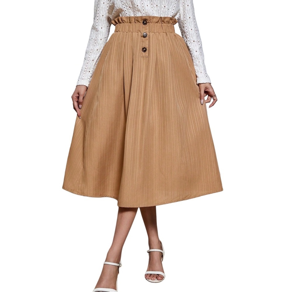 Women's Paper Bag Waist Skirt With Button Details